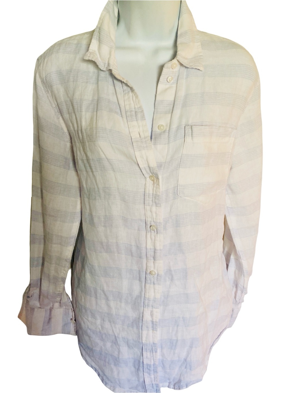 GAP linen Light Blue Striped Button-Down Shirt-M